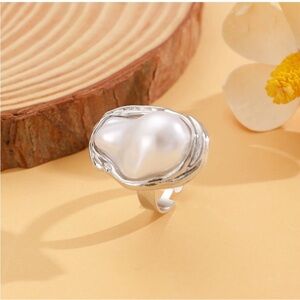 Pearl Baroque Elegant Silver White Pearl Ring